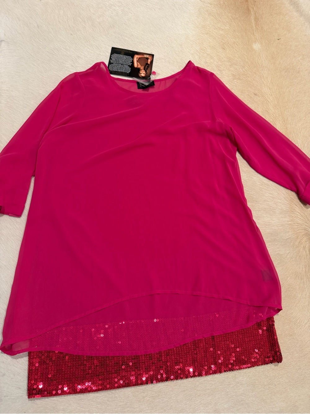 IMAN Fuchsia Layered Sequin-Hem Tunic